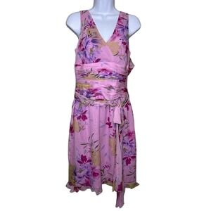 Rickie Freeman Teri Jon Pink Floral Ruffle Dress 8 Croquette Fairy Vintage Silk